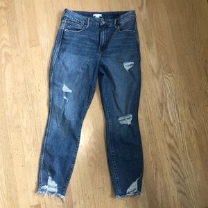 Good American Dark Blue Ripped Cropped Jeans